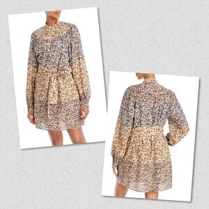 VANESSA BRUNO Prissie Floral Tie Waist Long Sleeve Shirt Dress Size 36